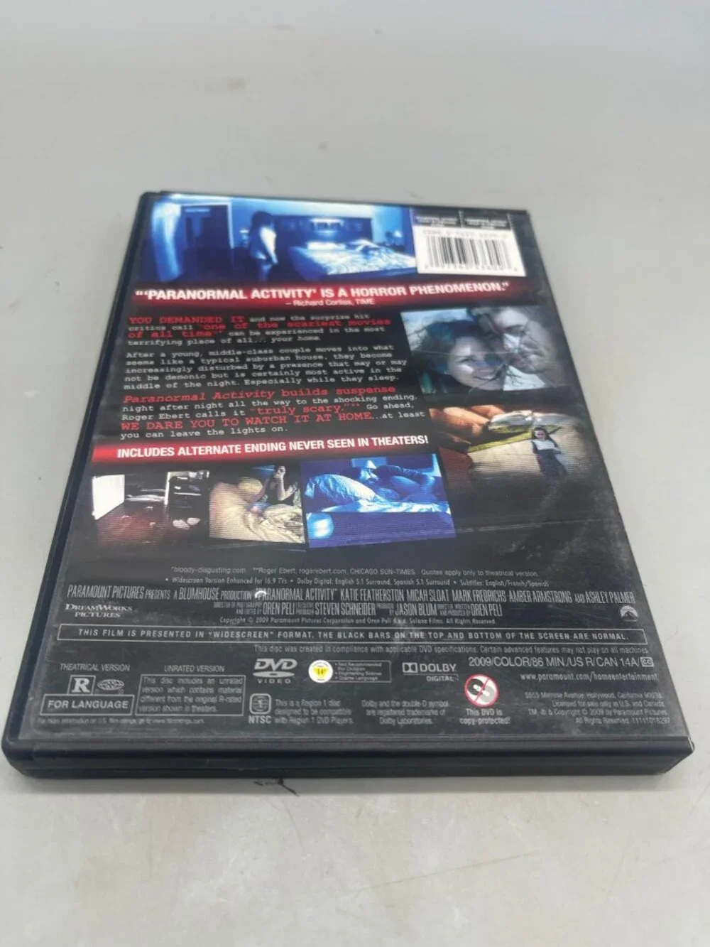 Paranormal Activity DVD Kate Featherston Michael Sloat copyright 2009 READ